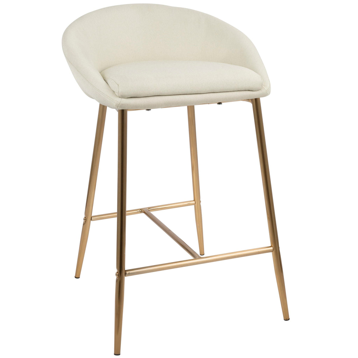 Glam Counter Stool Set with curved beige upholstered seat, gold-tone metal legs, HouseOfZazla on Tampa Home & Garden Store