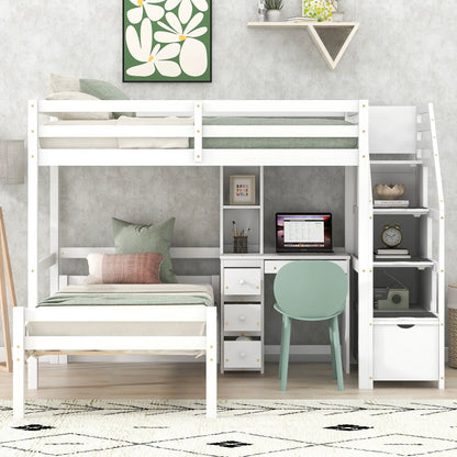 Loft Bed Standalone Bed with Storage Staircase