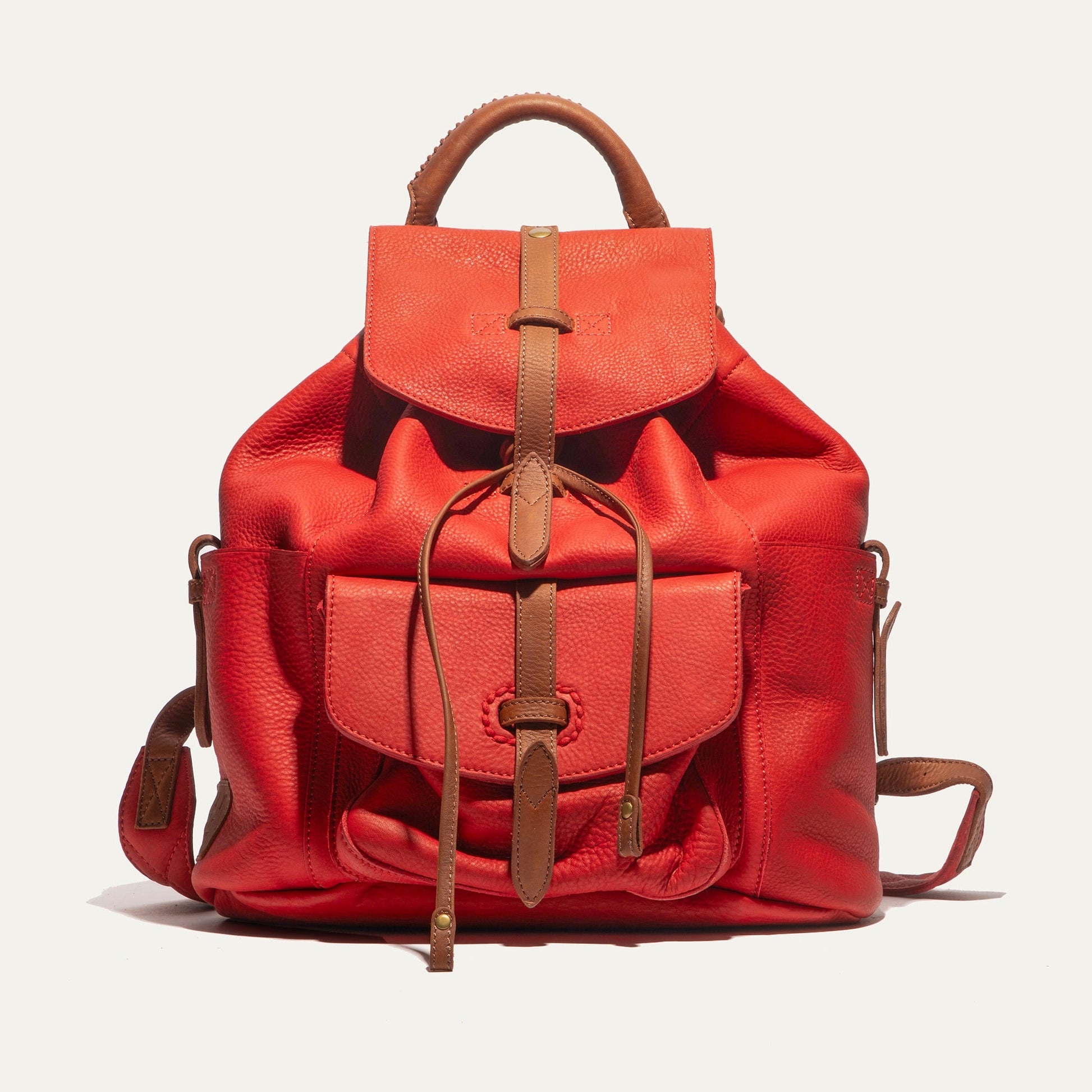 Rainier Leather Backpack by Will Leather Goods, red pebble leather with tan straps on Tampa Home & Garden Store