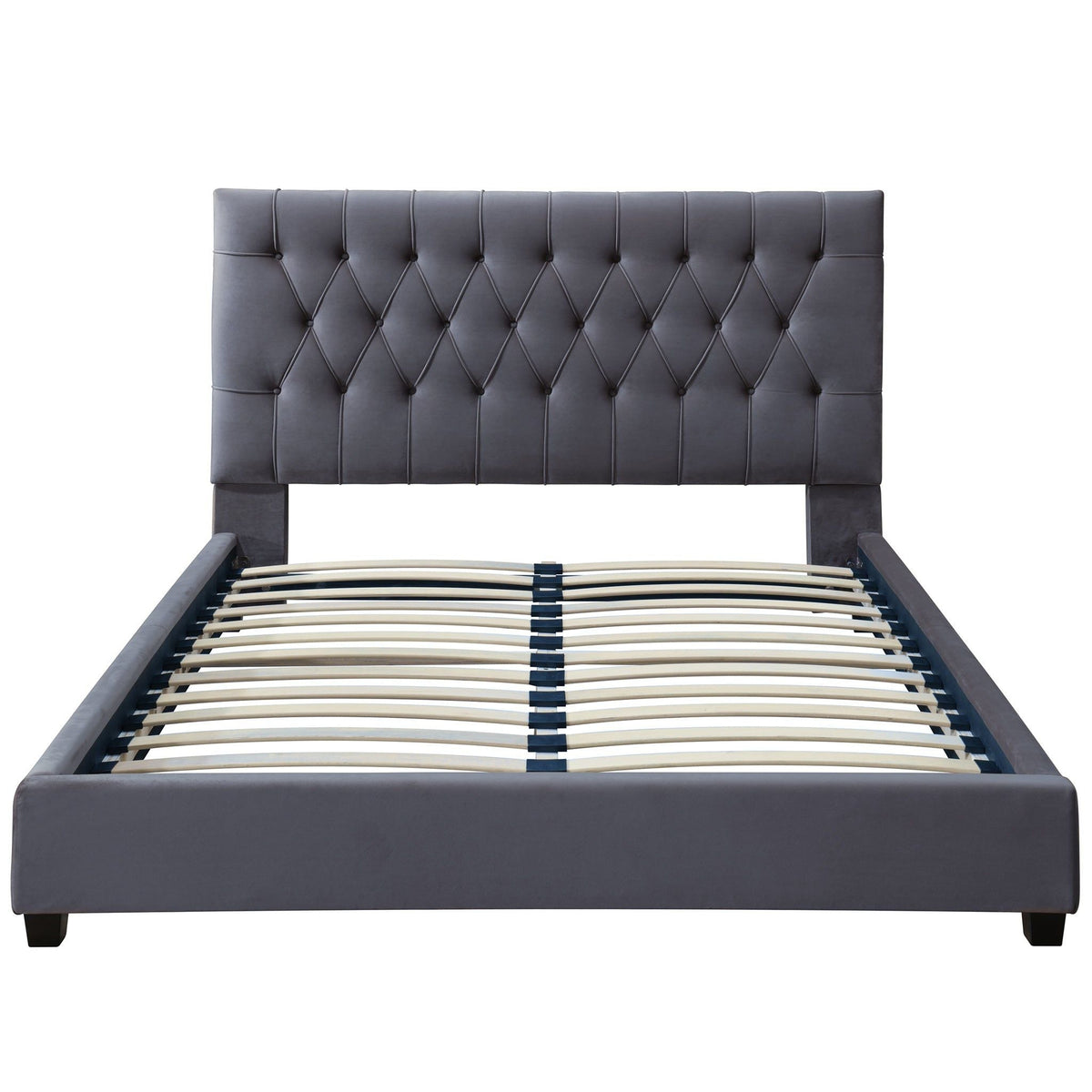 Elegant Upholstered Bed with dark gray tufted headboard and solid wood frame HouseOfZazla on Tampa Home & Garden Store