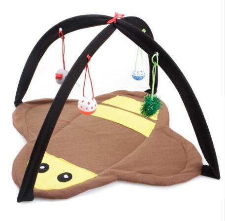 Cartoon Cat Play Tent Hammock with hanging balls for kittens, brown cat mat with black arches on Tampa Home & Garden Store
