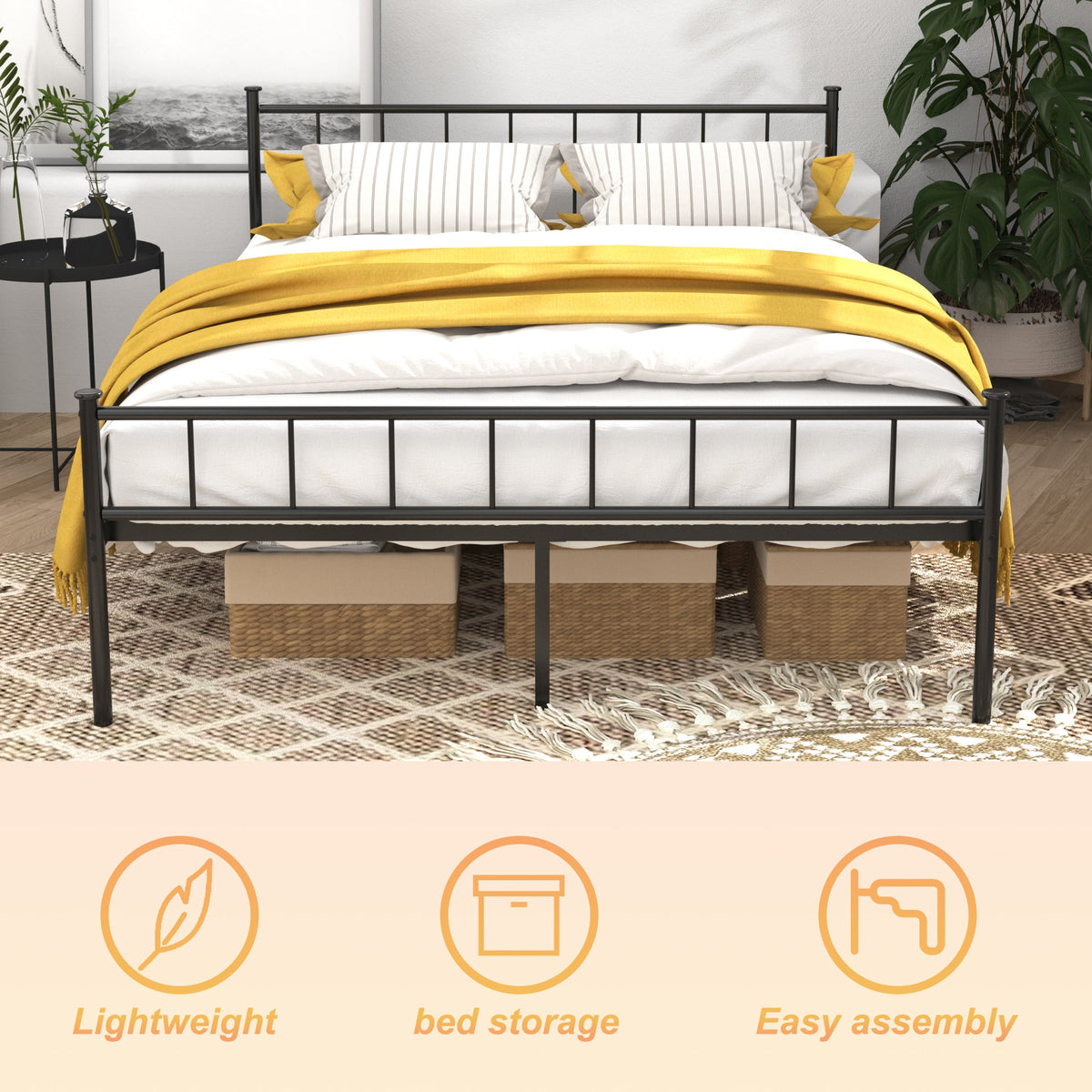 Queen Size Bed Frame with headboard and footboard in black metal by HouseOfZazla on Tampa Home & Garden Store