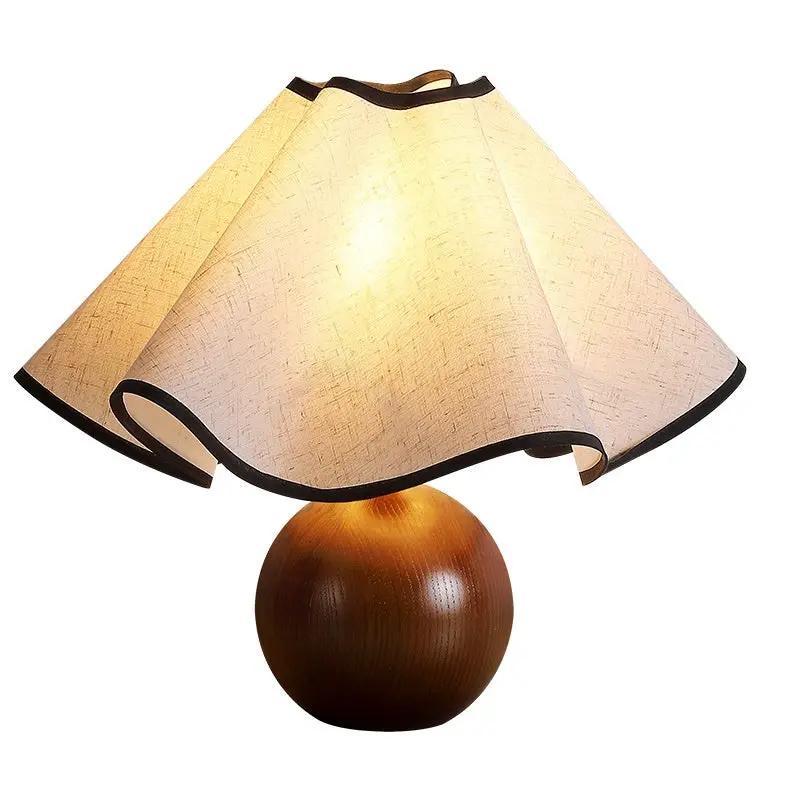 Retro walnut solid wood table lamp FLIPSTYLEZLLC with a petal beige lampshade on Tampa Home & Garden Store