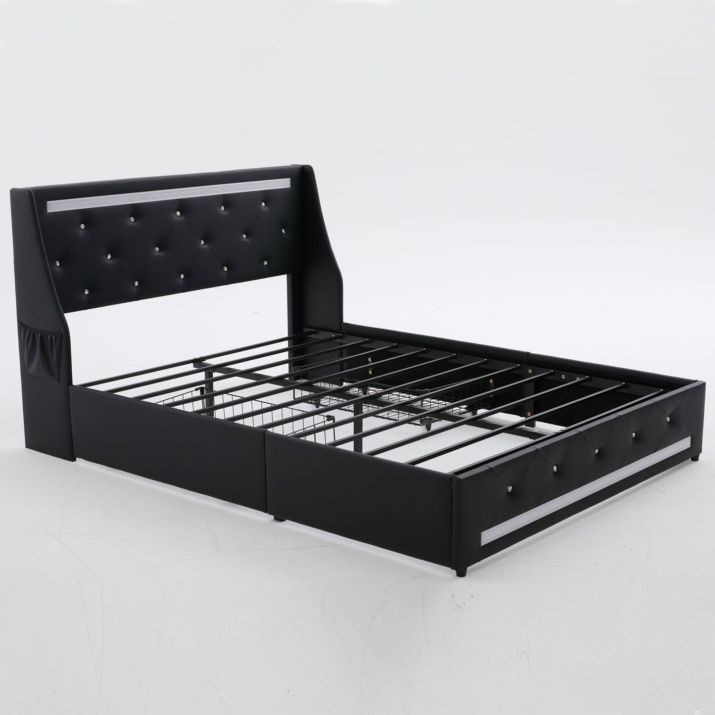 Wingback Upholstered Bed Frame Led and Usb