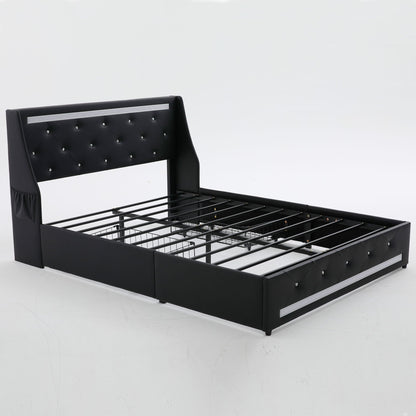 Wingback Upholstered Bed Frame Led and Usb