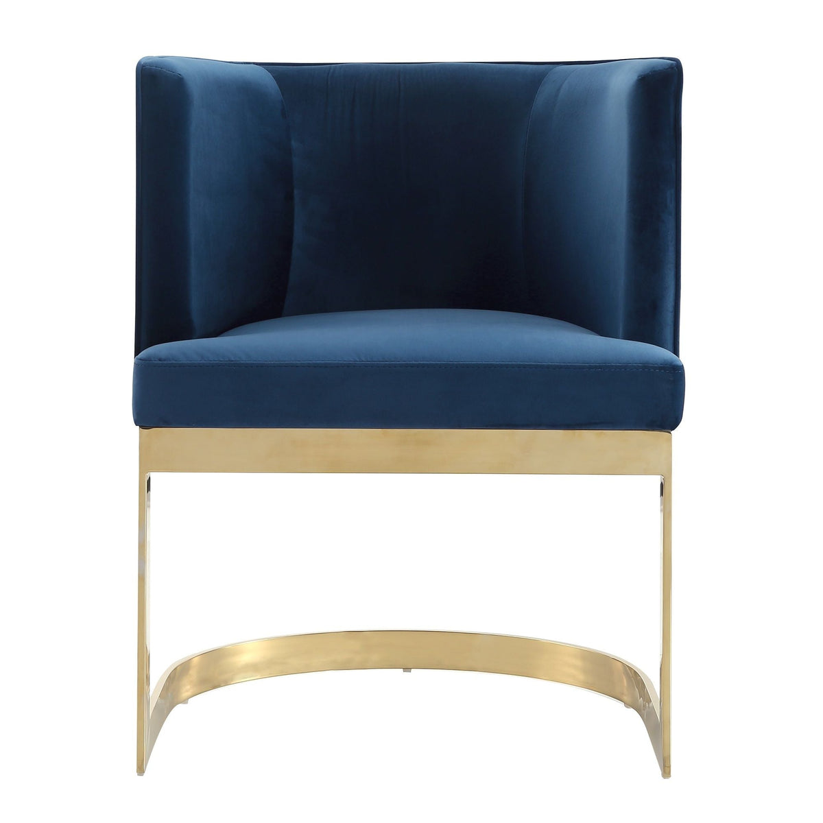 Aura Dining Chair with Brass Frame in blue velvet upholstery on Tampa Home & Garden Store