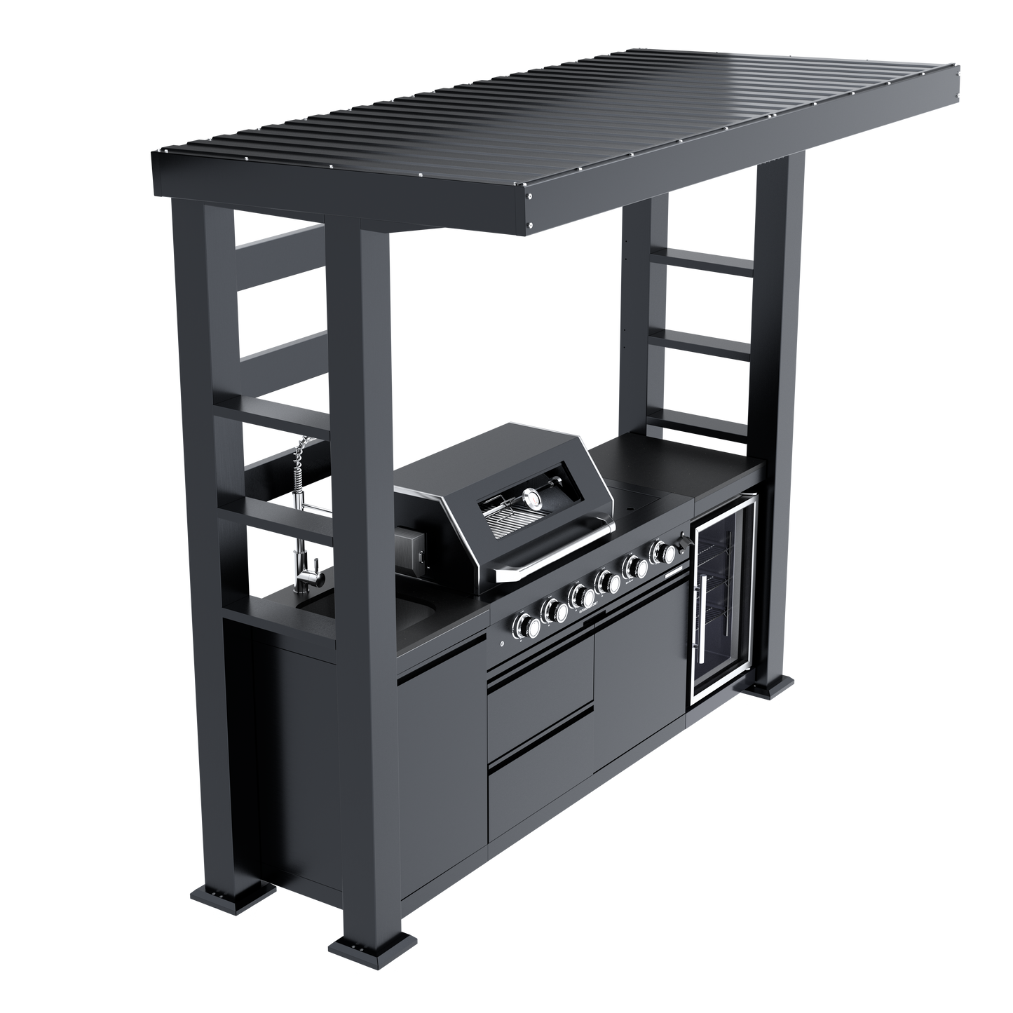 97-Inch 4-Burner Deluxe Stainless Steel Gas Outdoor Kitchen Grill by HouseOfZazla with built-in storage on Tampa Home & Garden Store