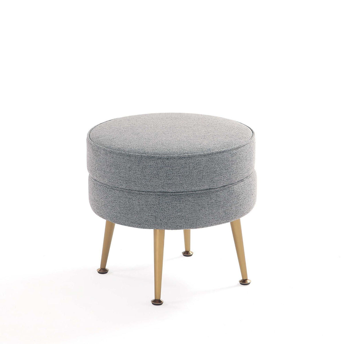 Bailey Upholstered Accent Ottoman gray woven fabric round ottoman with tapered light wood legs on Tampa Home & Garden Store