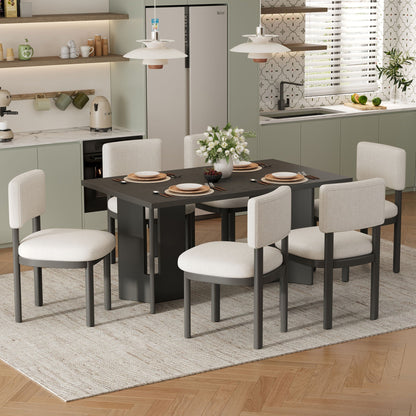 Dining Table Set with Six Upholstered Chairs dark wood table beige upholstery on Tampa Home & Garden Store