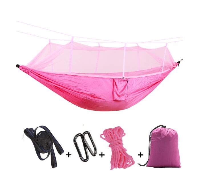 Pink parachute hammock with mosquito net, camping straps, carabiners and rope bag by My Store on Tampa Home & Garden Store