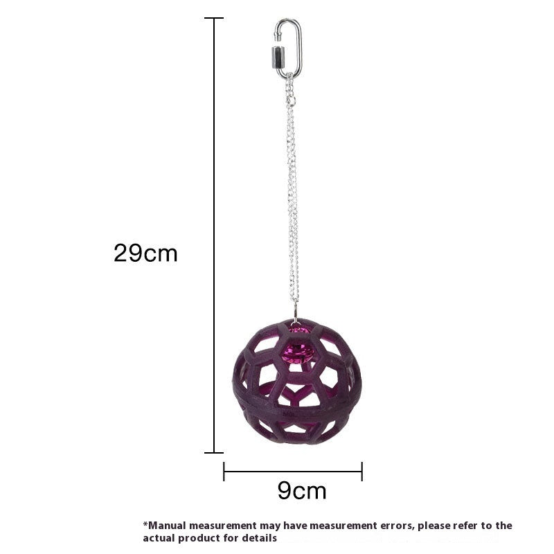 Plastic Gnawing Molar Parrot Hanging Bell Ball purple plastic with chain clip 29 cm long on Tampa Home & Garden Store