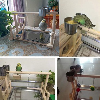 Wooden small cockatiel floor stand with dual metal bowls and perches by Sell My Stuff on Tampa Home & Garden Store