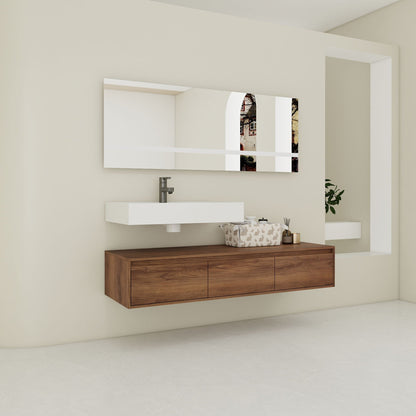Modern wall mounted bathroom vanity by HouseOfZazla with white top and wood cabinet on Tampa Home & Garden Store