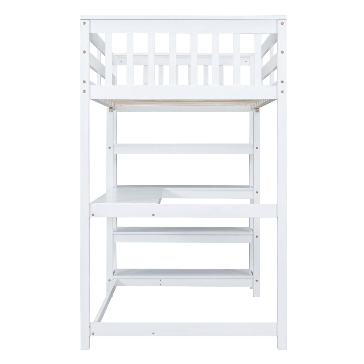 Loft bed with storage shelves and under-bed desk white by HouseOfZazla on Tampa Home & Garden Store