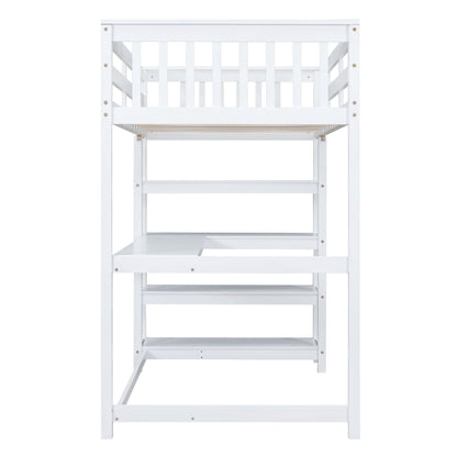 Loft bed with storage shelves and under-bed desk white by HouseOfZazla on Tampa Home & Garden Store