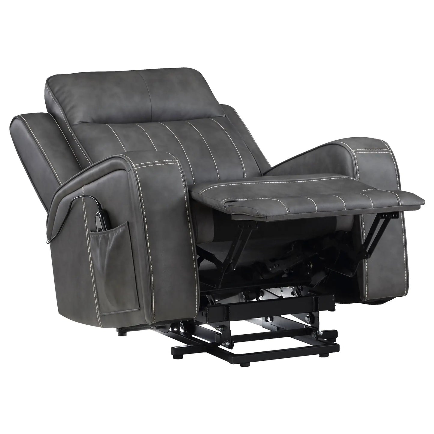 Mckinley gray upholstered power lift recliner chair with remote control on Tampa Home & Garden Store
