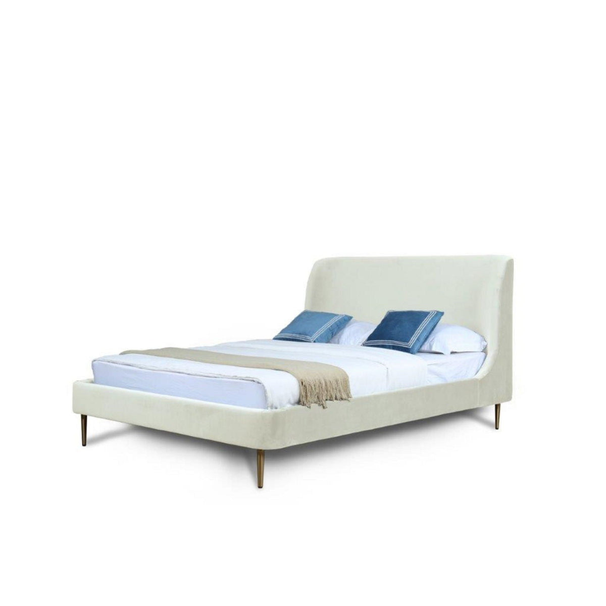 Heather upholstered bed with curved cream headboard by HouseOfZazla on Tampa Home & Garden Store