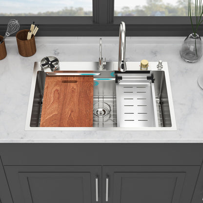 Brushed Waterfall Sink with Faucet and Cup Washer