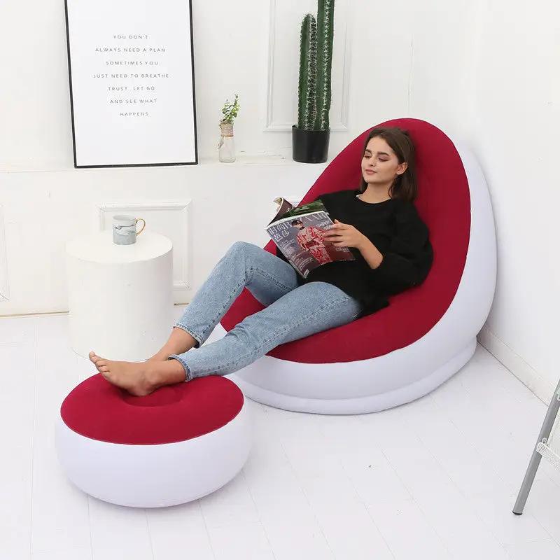Lazy Bean Bag with Inflatable Folding Sofa in red and white by FLIPSTYLEZLLC with ottoman on Tampa Home & Garden Store