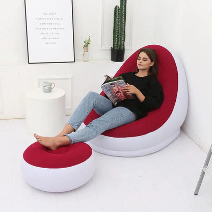 Lazy Bean Bag with Inflatable Folding Sofa in red and white by FLIPSTYLEZLLC with ottoman on Tampa Home & Garden Store