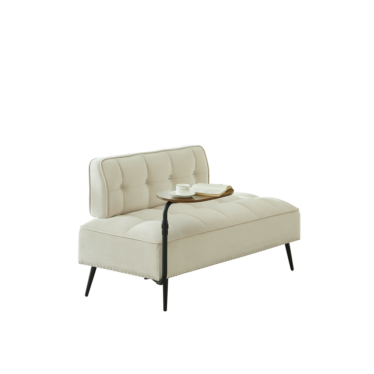 Modern Velvet Sofa with Rotating Side Table