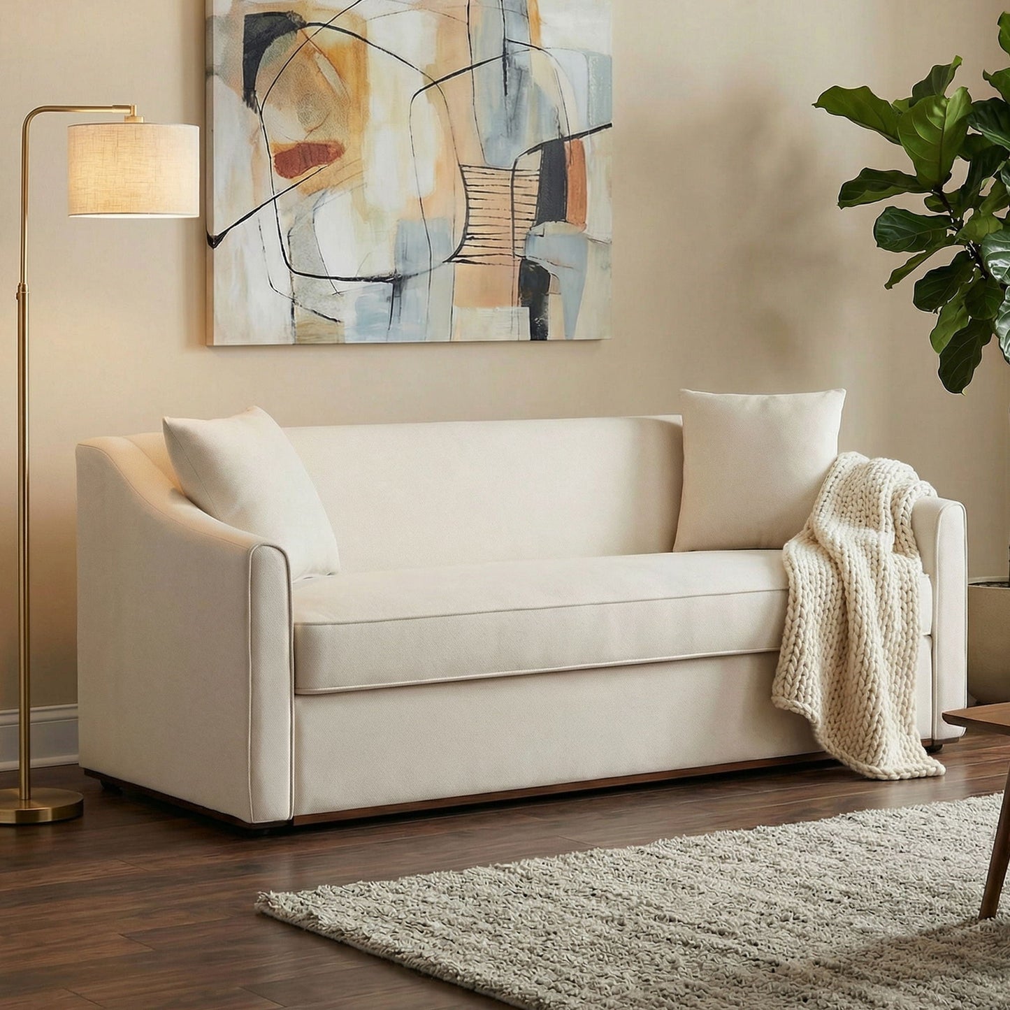 Modern 3 Seat Sofa With Chenille And Two Pillows