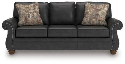 Chasemore sofa, stationary black leather with nailhead arms by Unique Piece Furniture on Tampa Home & Garden Store