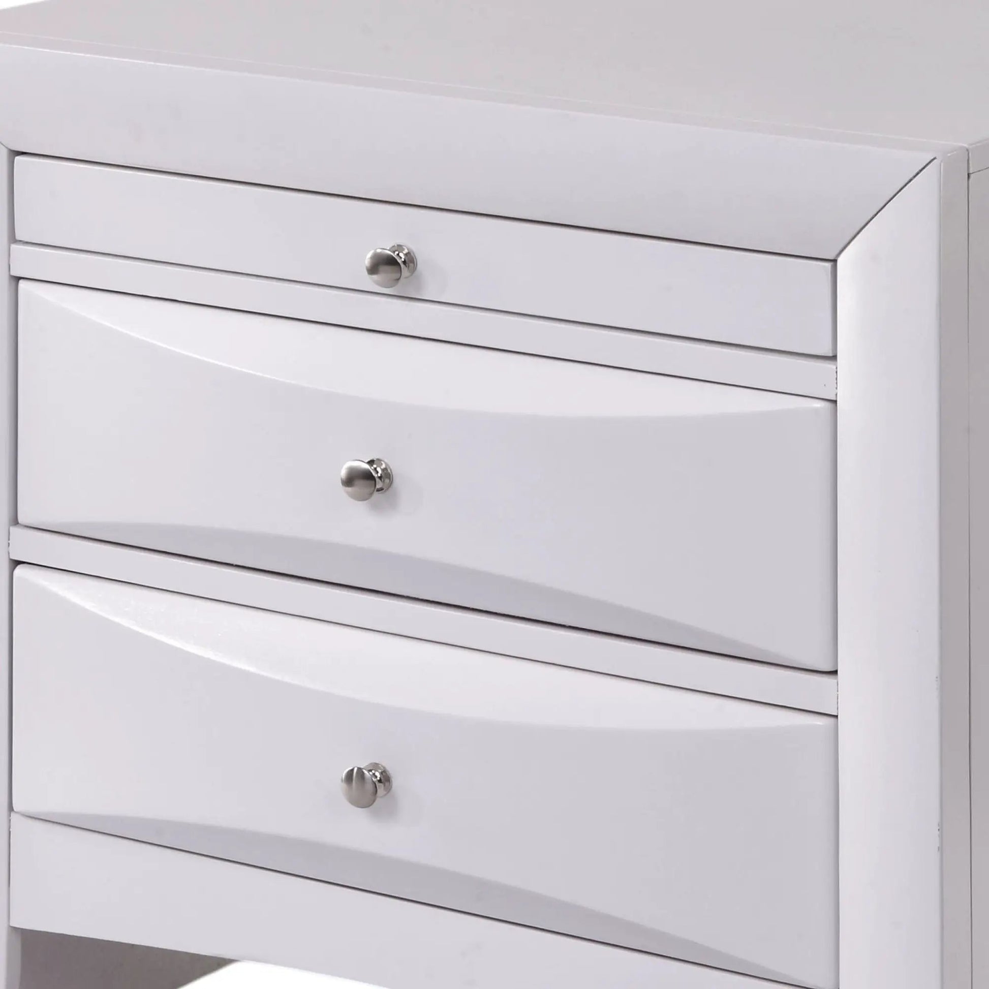 Ireland Elegant Design Nightstand white accent by Unique Piece Furniture with silver knob on Tampa Home & Garden Store