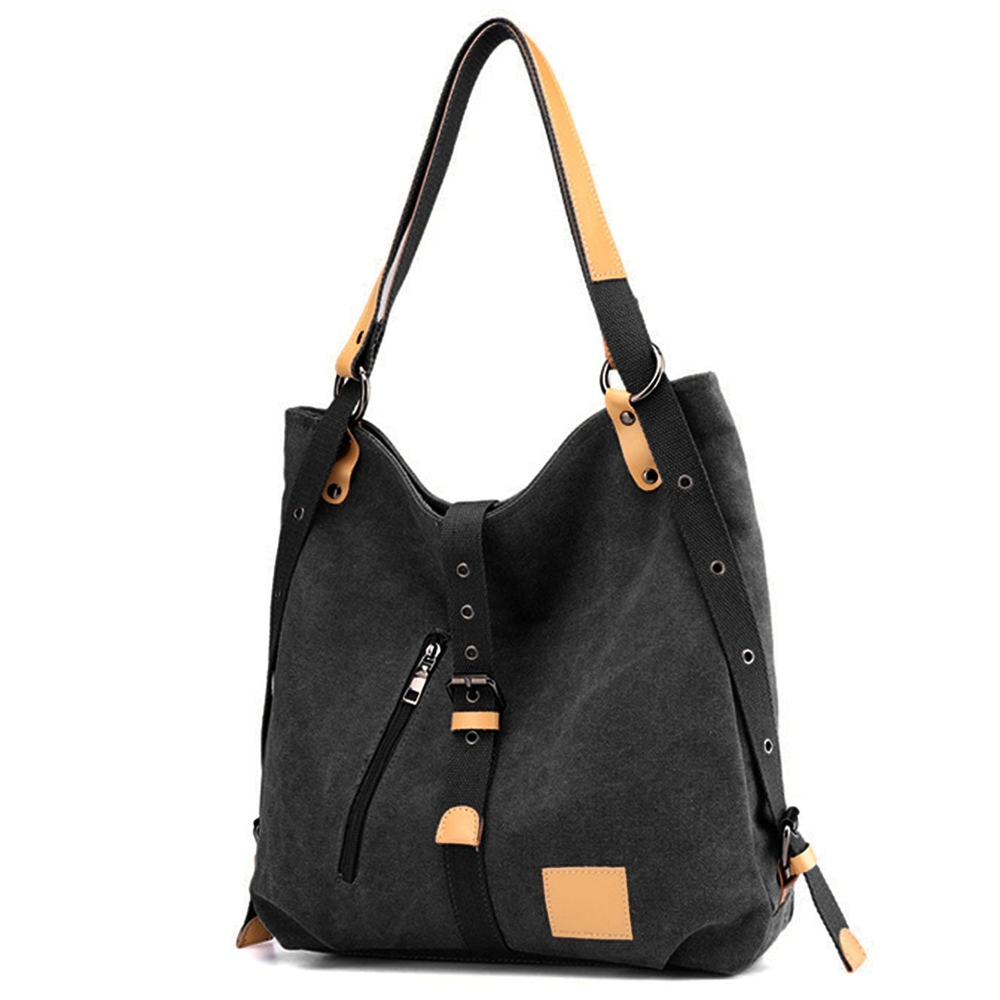 GemGear ladies canvas tote bag black tan leather trim adjustable strap convertible tote bag on Tampa Home & Garden Store
