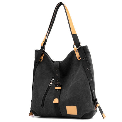 GemGear ladies canvas tote bag black tan leather trim adjustable strap convertible tote bag on Tampa Home & Garden Store