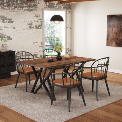 Industrial upholstered dining chairs with metal legs and brown cushions set of 2 in dining room on Tampa Home & Garden Store