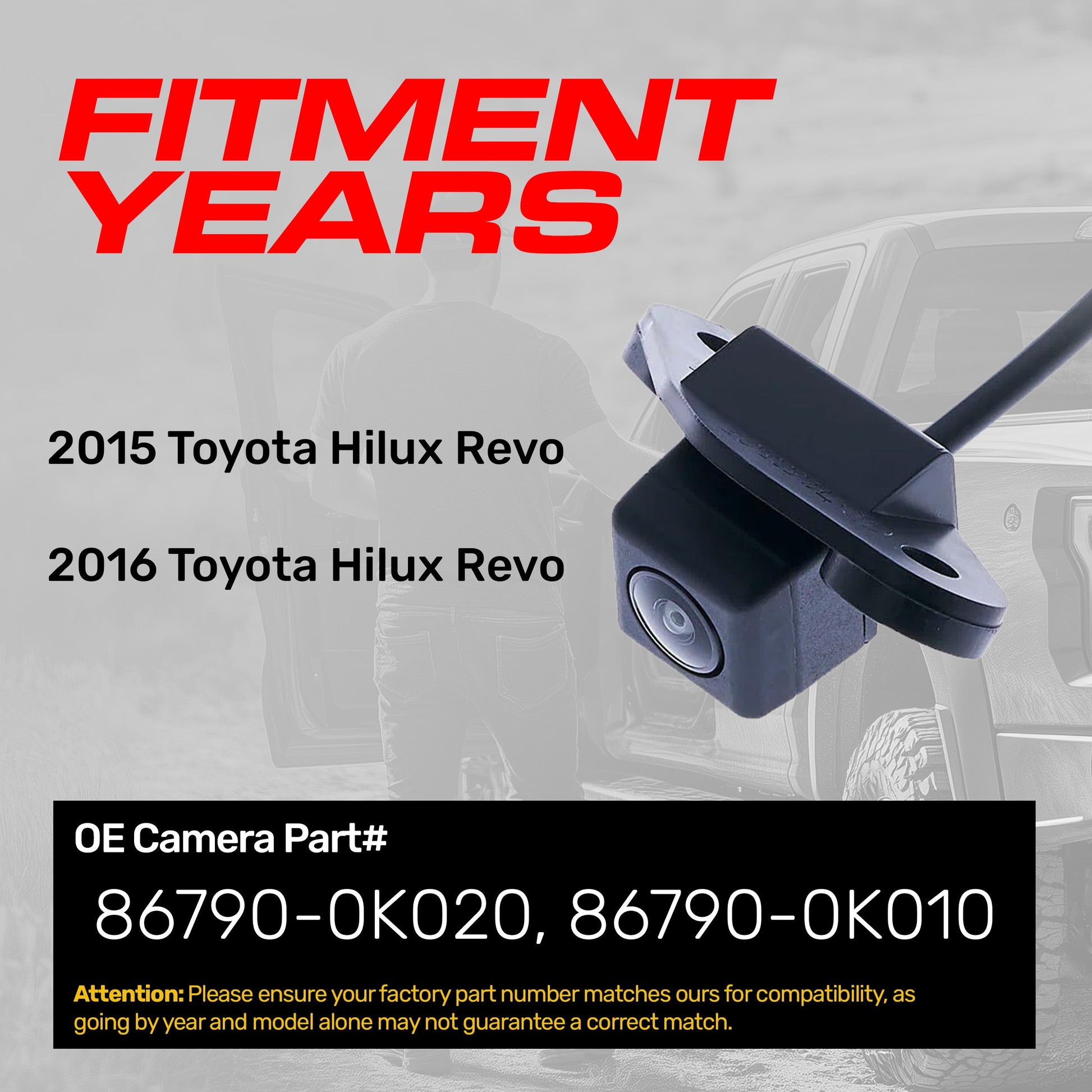 Toyota Hilux Revo OEM backup camera 2015-2016, Master Tailgaters, black housing on Tampa Home & Garden Store