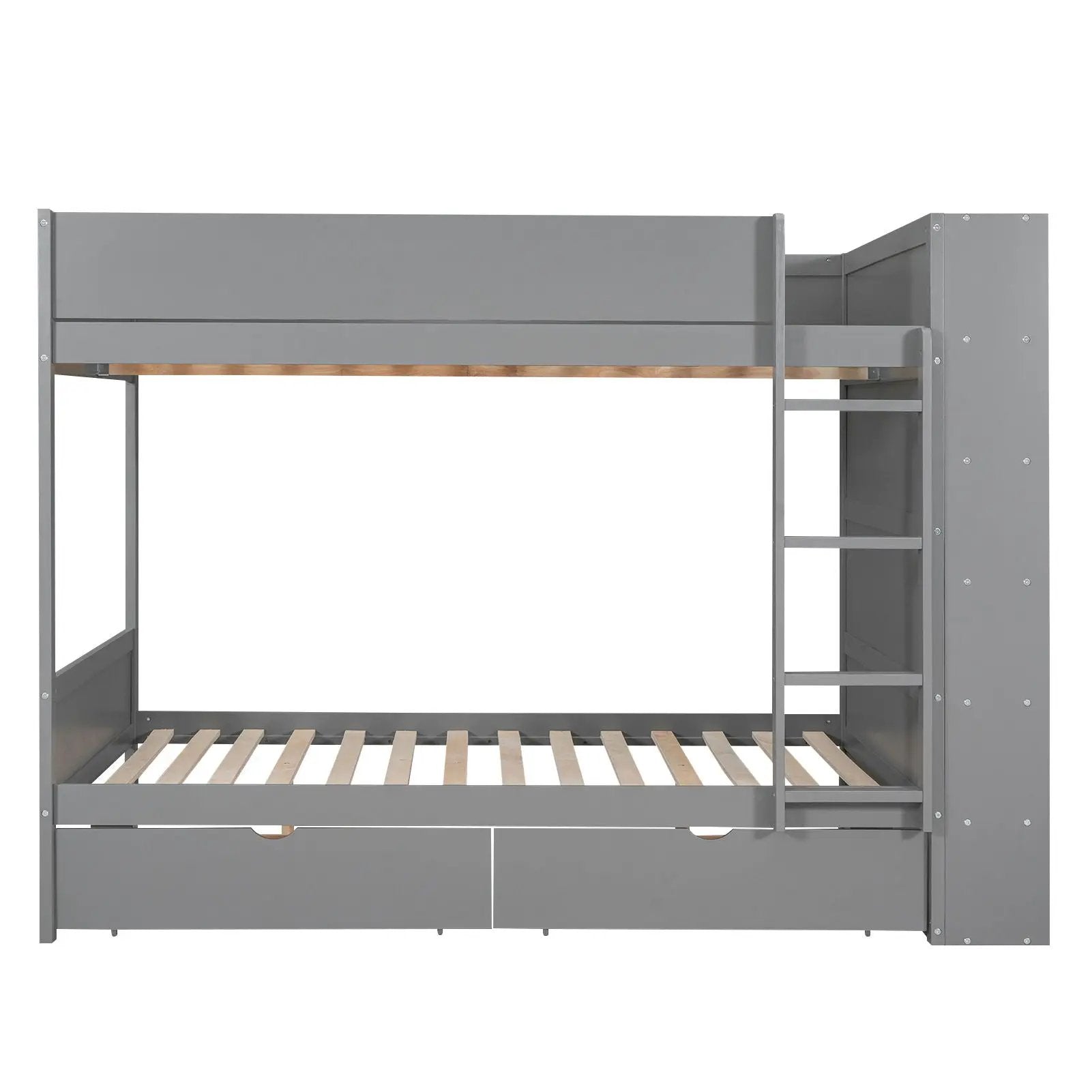 Bunk Bed With 2 Drawers And Multi Layer Cabinet gray metal frame with ladder and built-in storage on Tampa Home & Garden Store