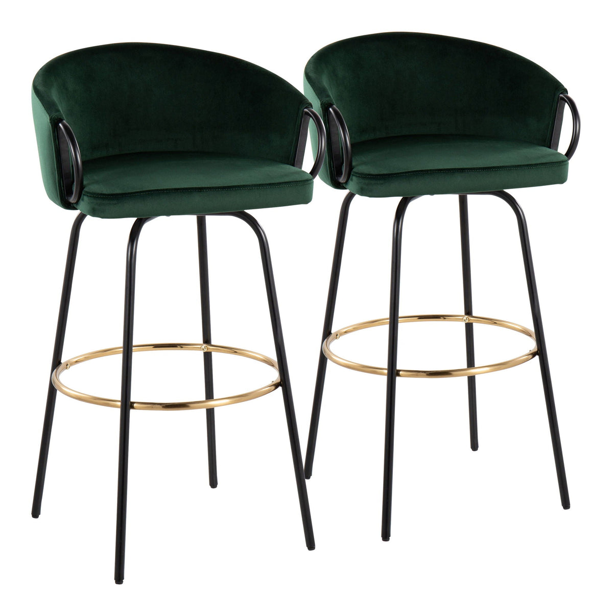HouseOfZazla Claire Contemporary Barstools emerald velvet with gold footrests, set of 2 on Tampa Home & Garden Store