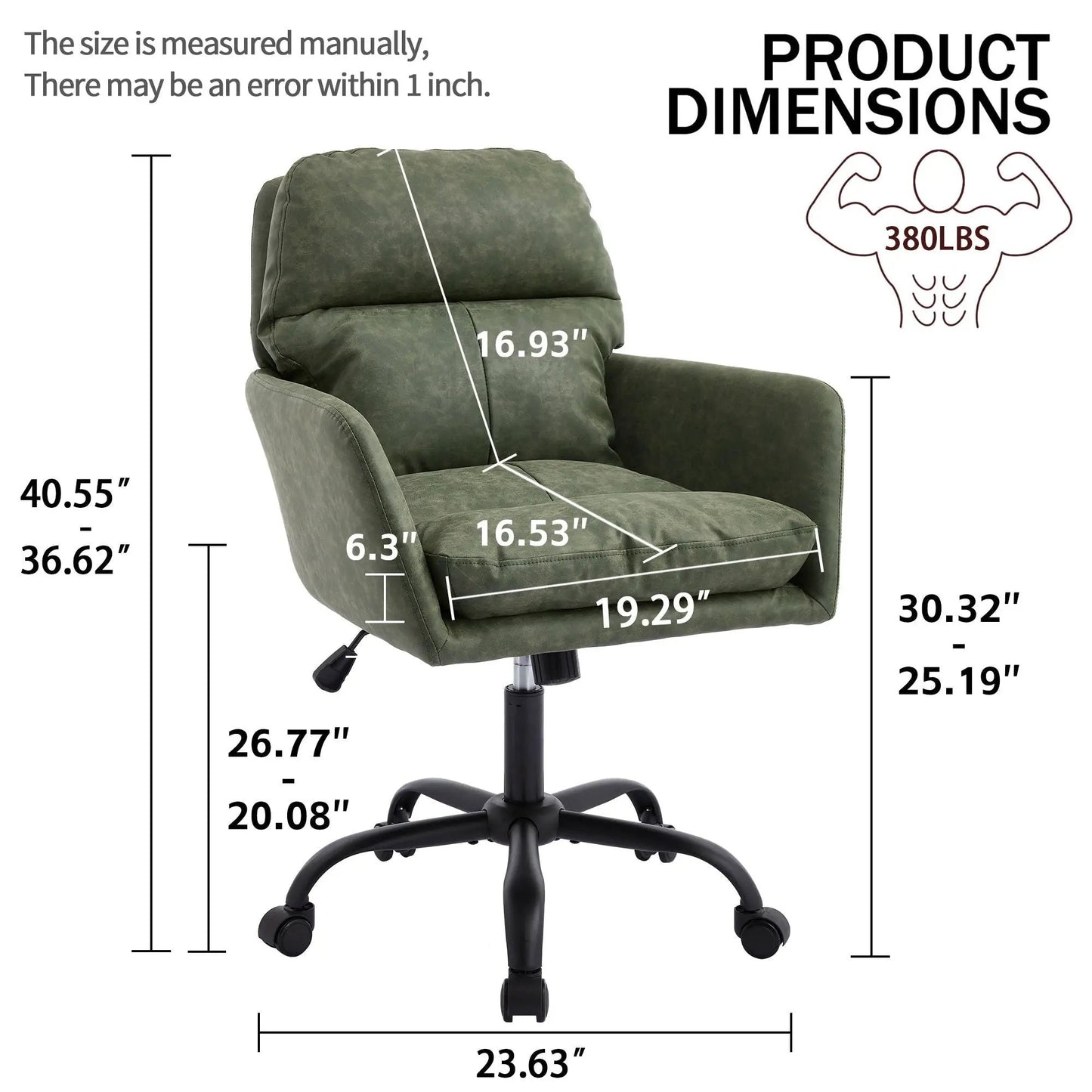 Office chair with adjustable height, ergonomic green upholstered by Unique Piece Furniture on Tampa Home & Garden Store