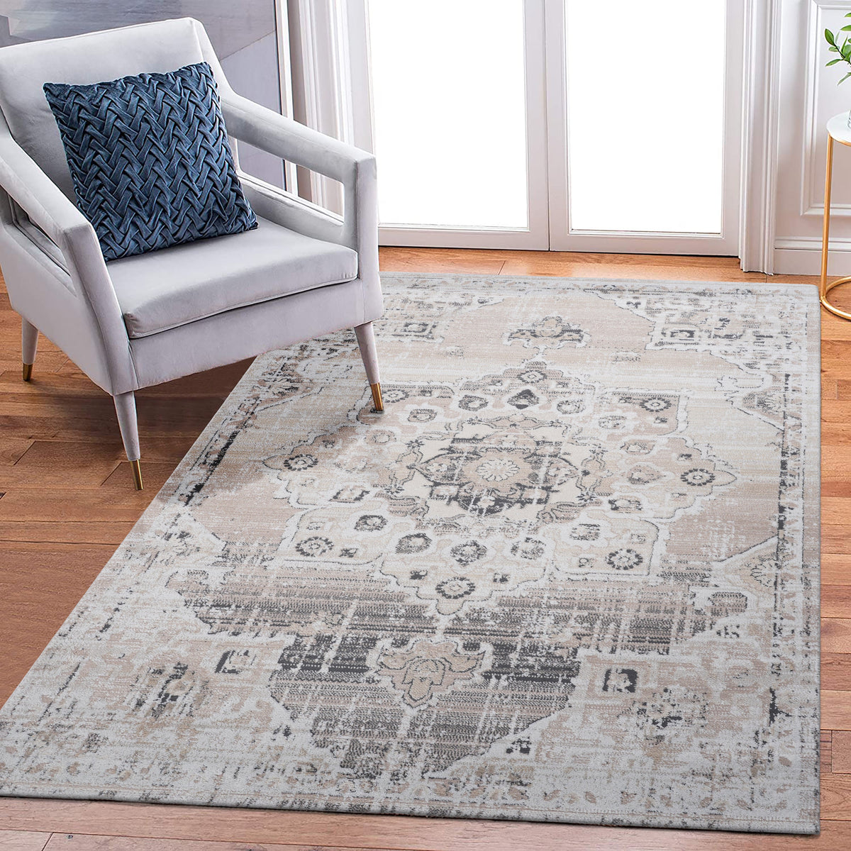 PAYAS Collection 6.7x9 Rug with stain resistance in beige-gray tones by HouseOfZazla on Tampa Home & Garden Store