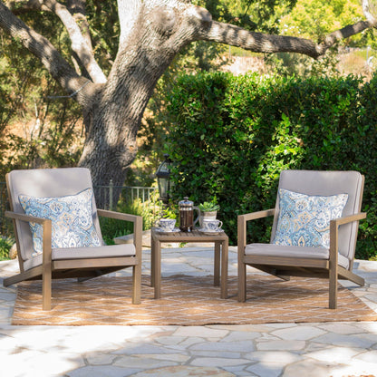 Celestaria 3-Piece Outdoor Chat Set with 2 Adirondack chairs and table, gray cushions on Tampa Home & Garden Store