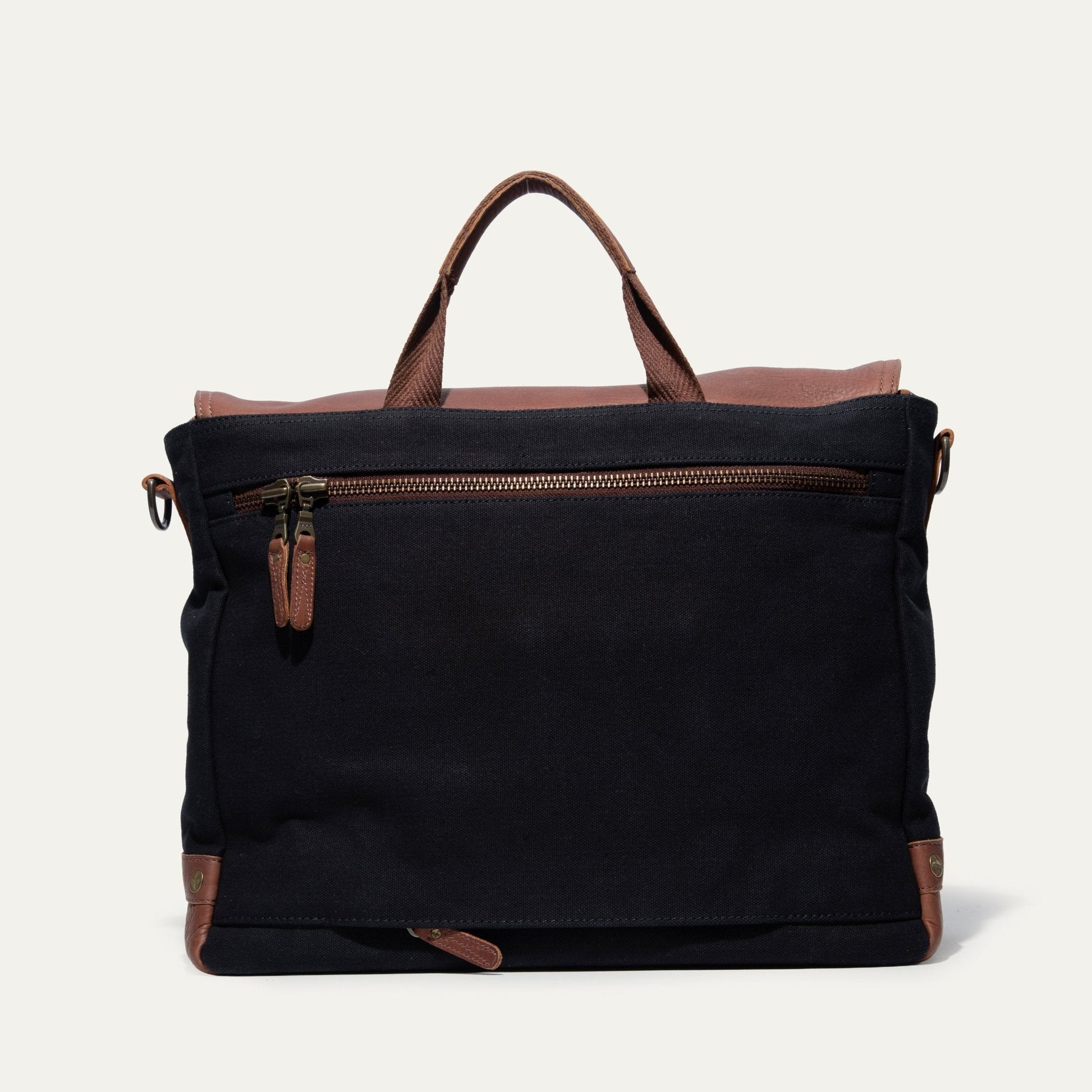 Wallace Messenger Bag by Will Leather Goods black canvas with brown leather handles on Tampa Home & Garden Store