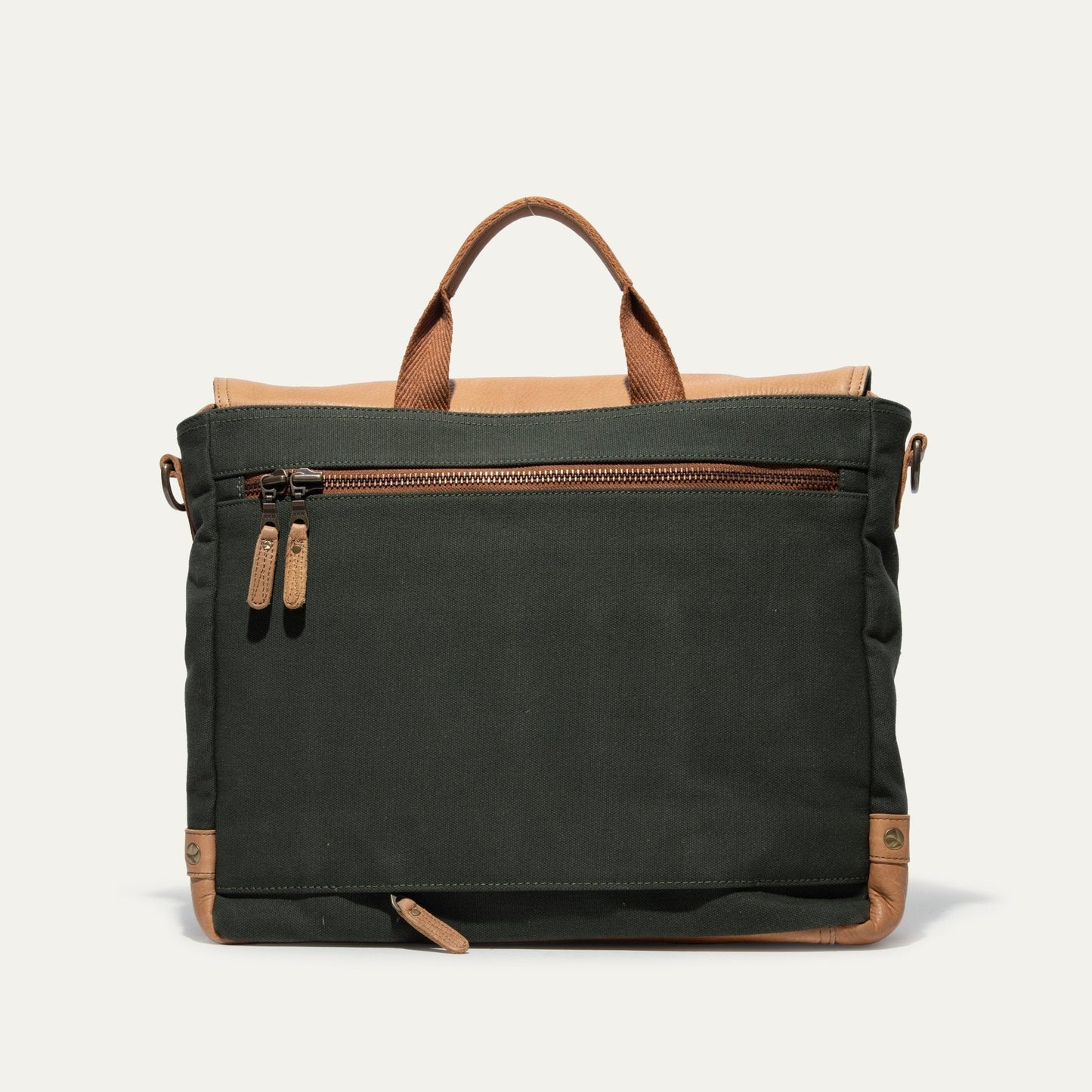 Wallace Messenger Bag by Will Leather Goods, dark green canvas with tan leather handles on Tampa Home & Garden Store