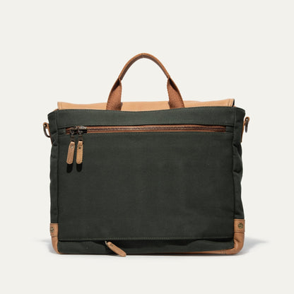 Wallace Messenger Bag by Will Leather Goods, dark green canvas with tan leather handles on Tampa Home & Garden Store