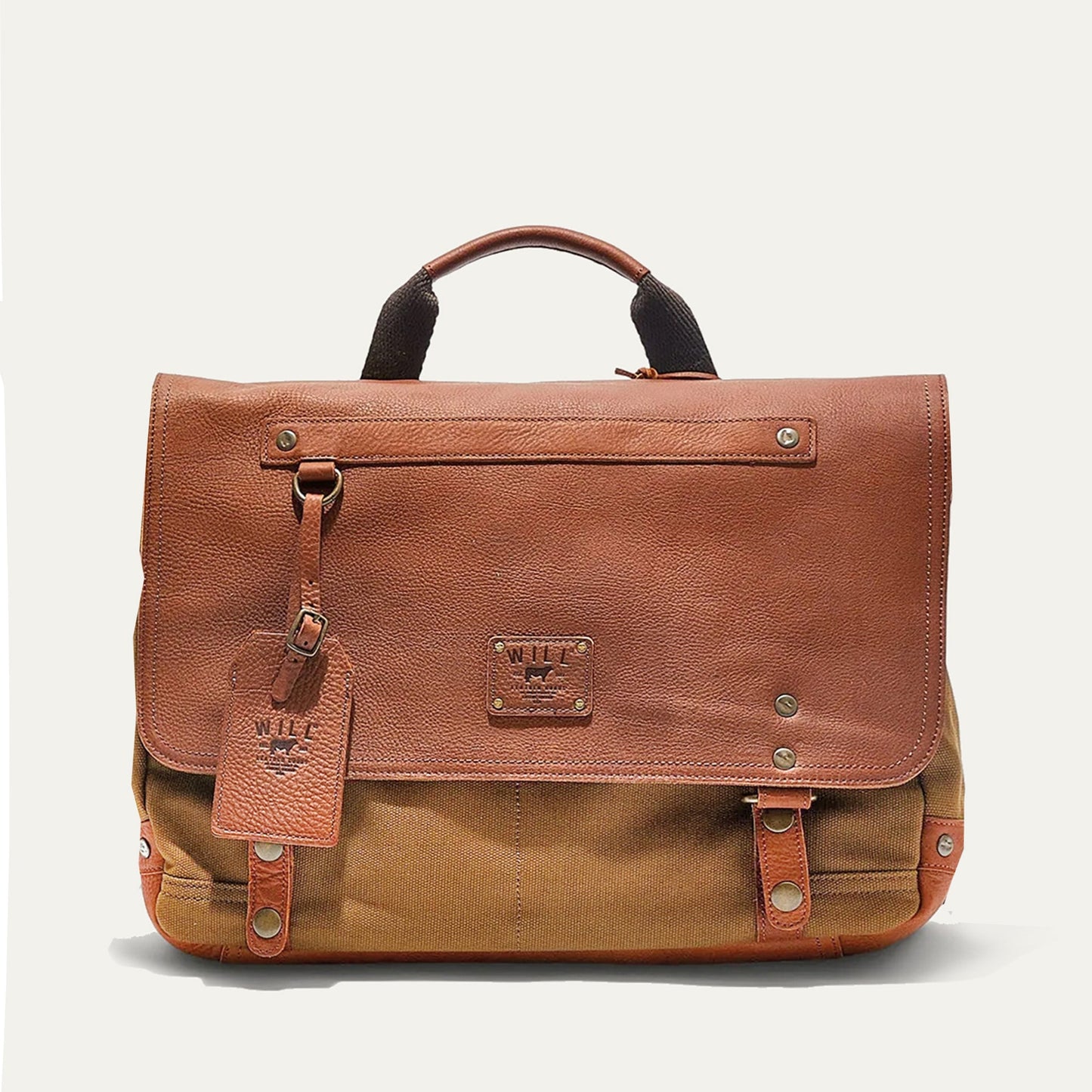 Wallace Messenger Bag brown leather by Will Leather Goods with top handle on Tampa Home & Garden Store