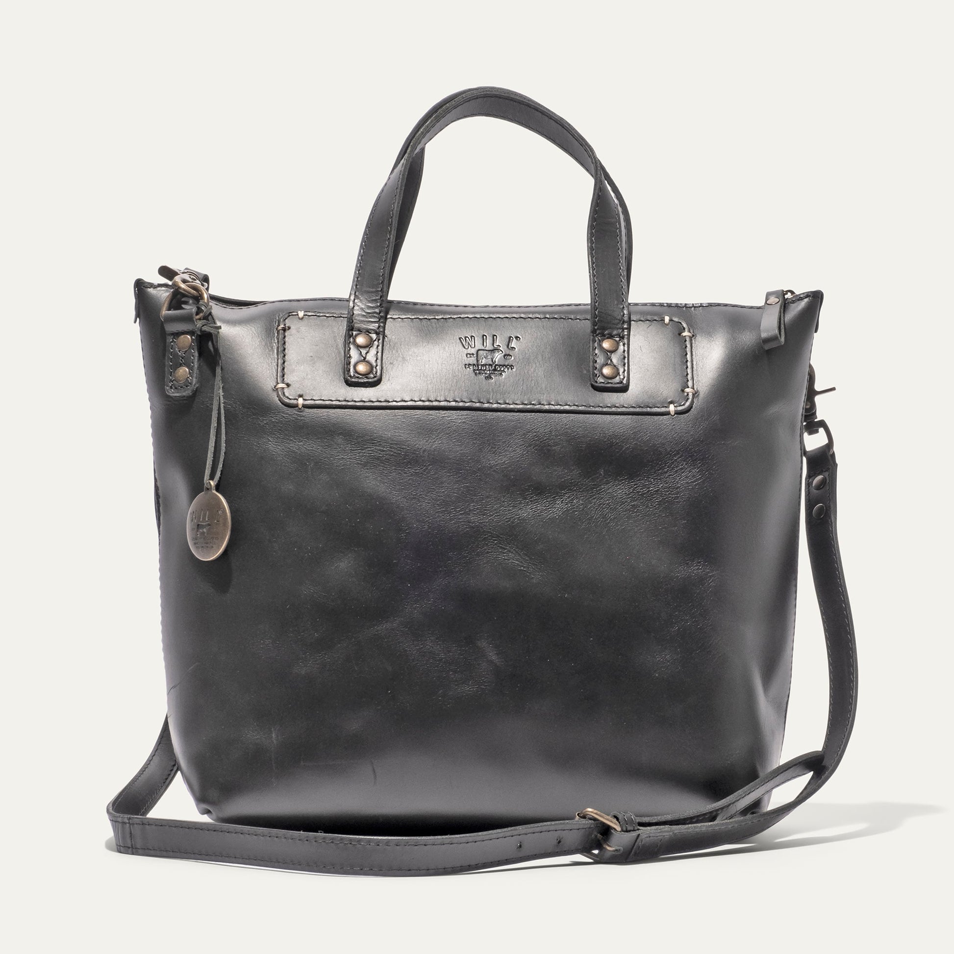 Simple Satchel bag black leather with top handles and brass hardware by Will Leather Goods on Tampa Home & Garden Store