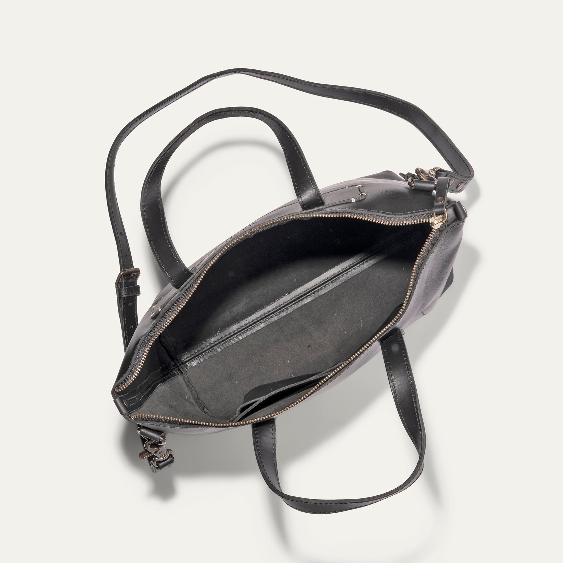 Simple Satchel by Will Leather Goods, black leather bag with zip top and dual handles on Tampa Home & Garden Store
