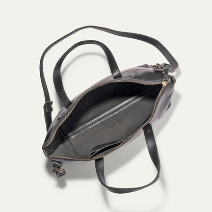 Simple Satchel by Will Leather Goods, black leather bag with zip top and dual handles on Tampa Home & Garden Store