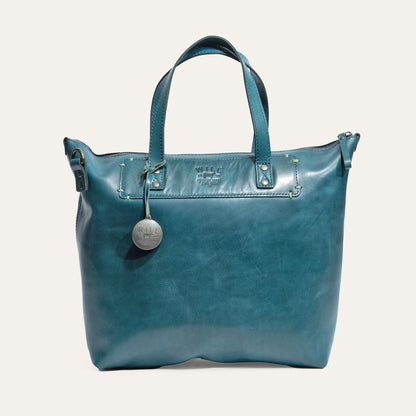 Will Leather Goods Simple Satchel teal leather bag with dual handles and metal hardware on Tampa Home & Garden Store