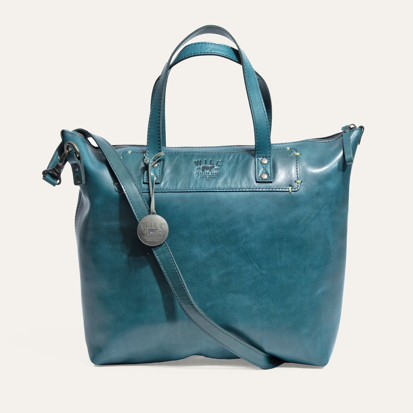 Simple Satchel by Will Leather Goods in teal leather with top handles on Tampa Home & Garden Store