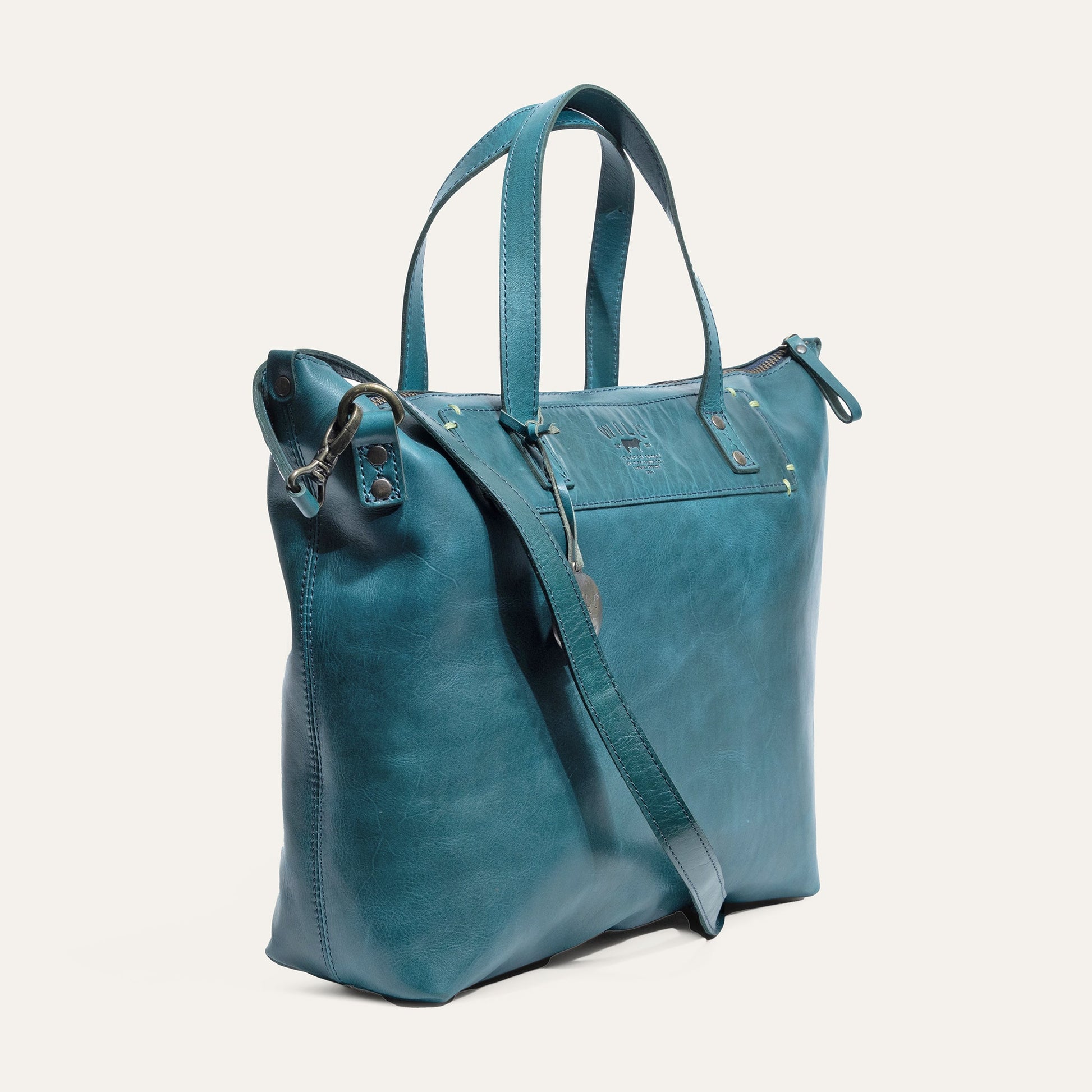 Simple Satchel bag in teal leather with top handles by Will Leather Goods on Tampa Home & Garden Store