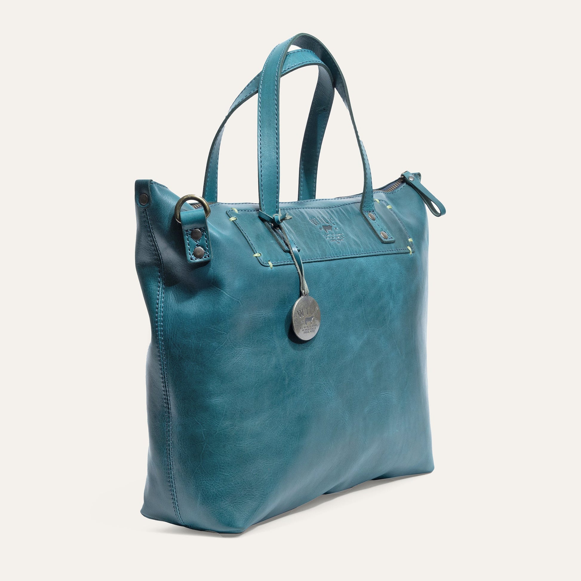 Simple Satchel by Will Leather Goods teal leather bag with dual top handles on Tampa Home & Garden Store