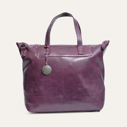 Simple Satchel by Will Leather Goods in purple leather with top handles and metal logo tag on Tampa Home & Garden Store