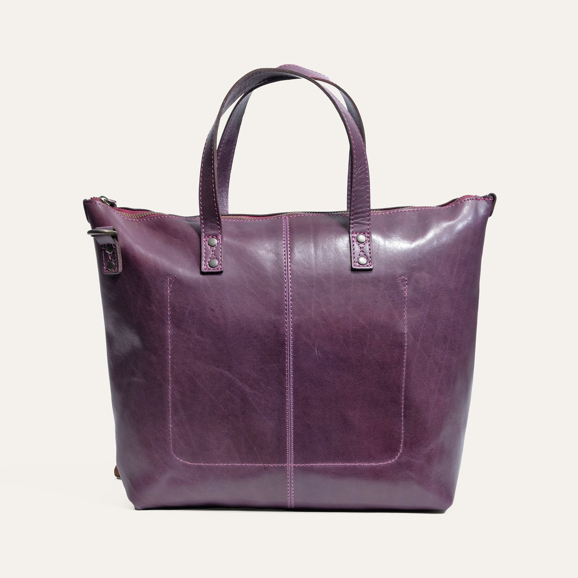Simple Satchel bag by Will Leather Goods in purple leather with pink contrast stitching on Tampa Home & Garden Store
